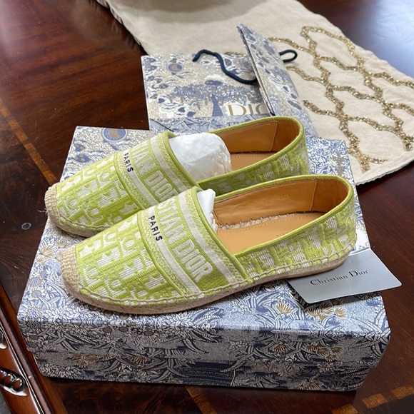 Dior Shoes - Dior Green Granville Toile De Jouy Embroidered Espadrille